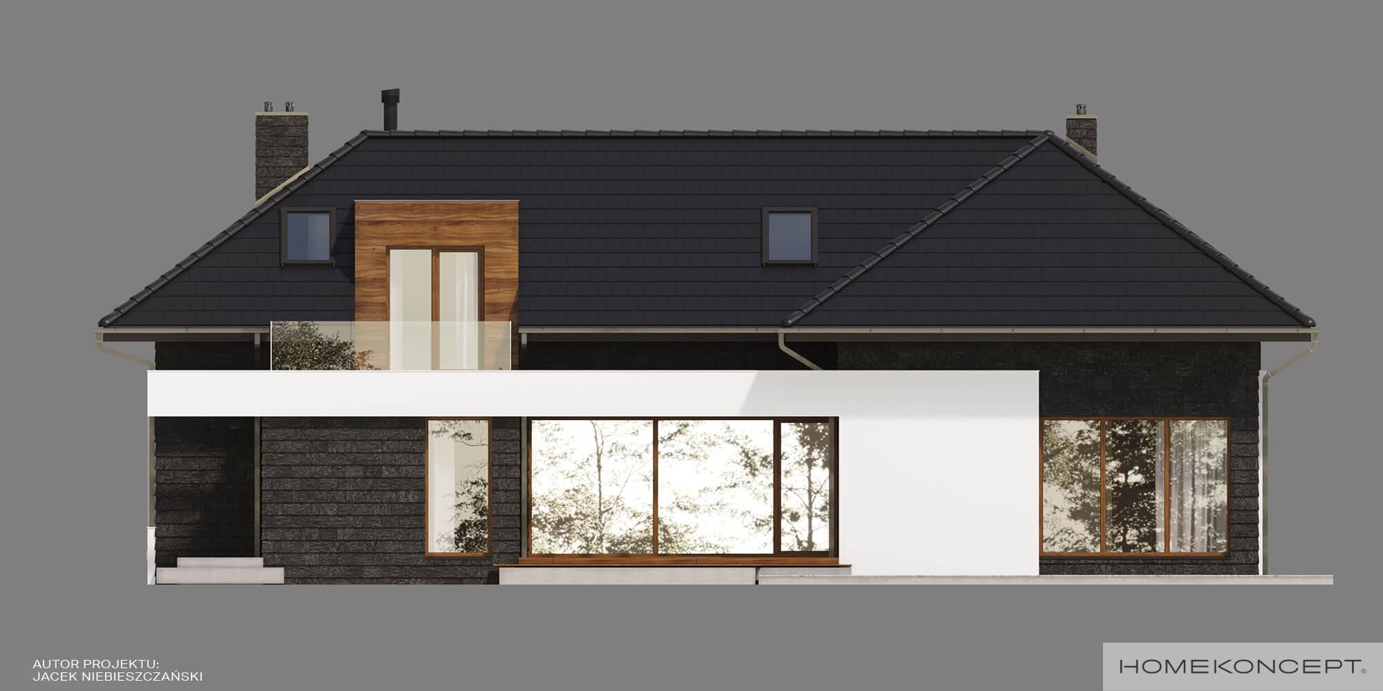 Projekt domu z poddaszem homekoncept 13 en - widok elewacji ogrodowej.