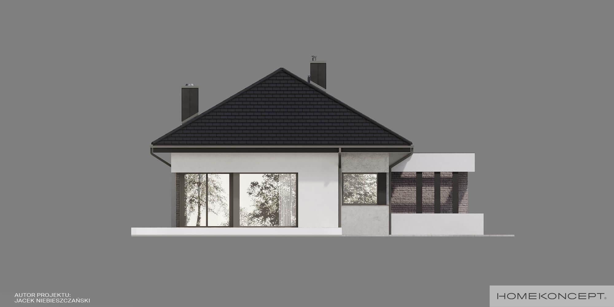 Gotowy projekt domu homekoncept 38 - ściana boczna z ozdobnym belkowaniem.