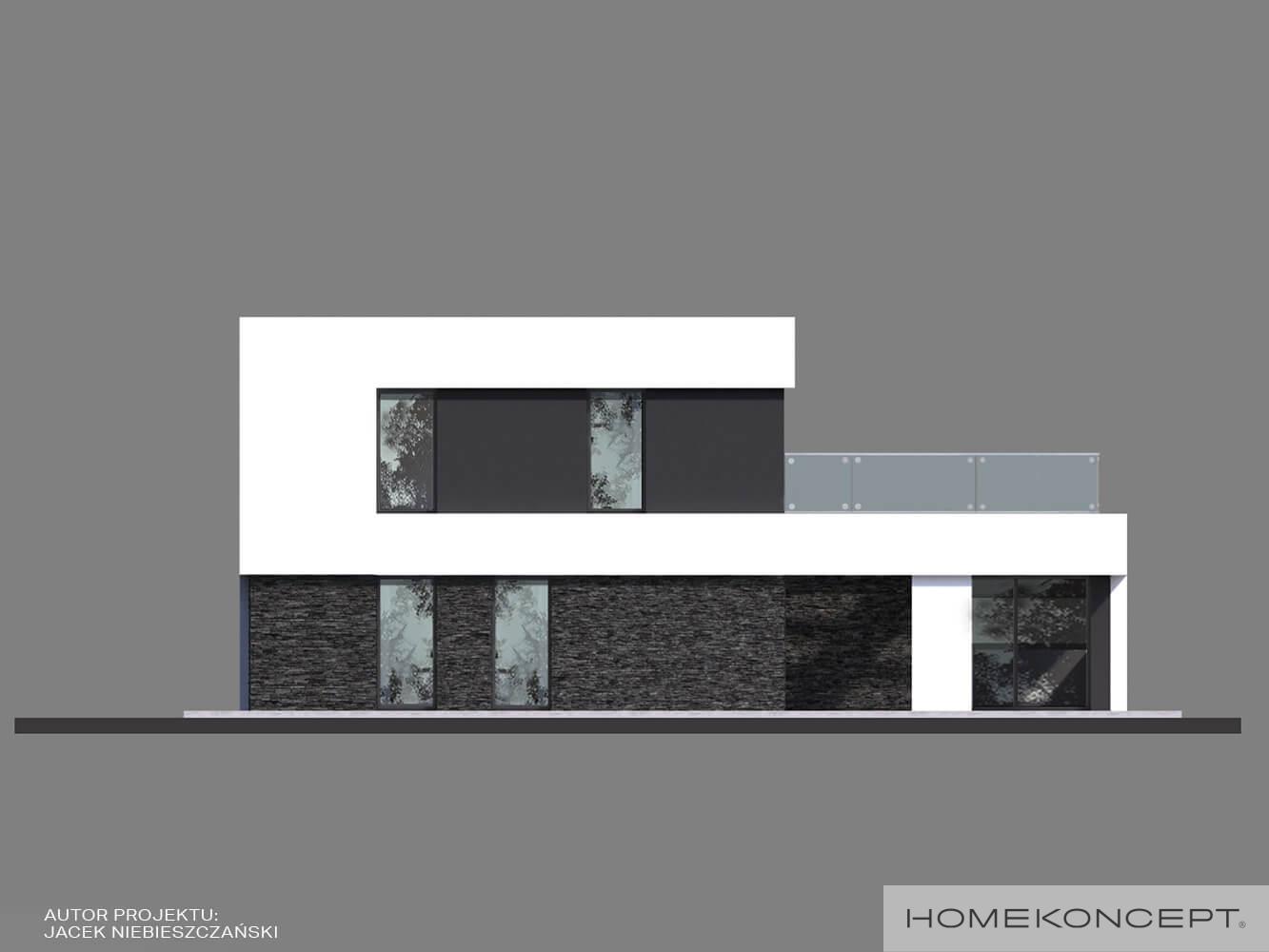 Projekt domu piętrowego z płaskim dachem homekoncept 41 - kamień elewacyjny na ścianie ogrodowej.