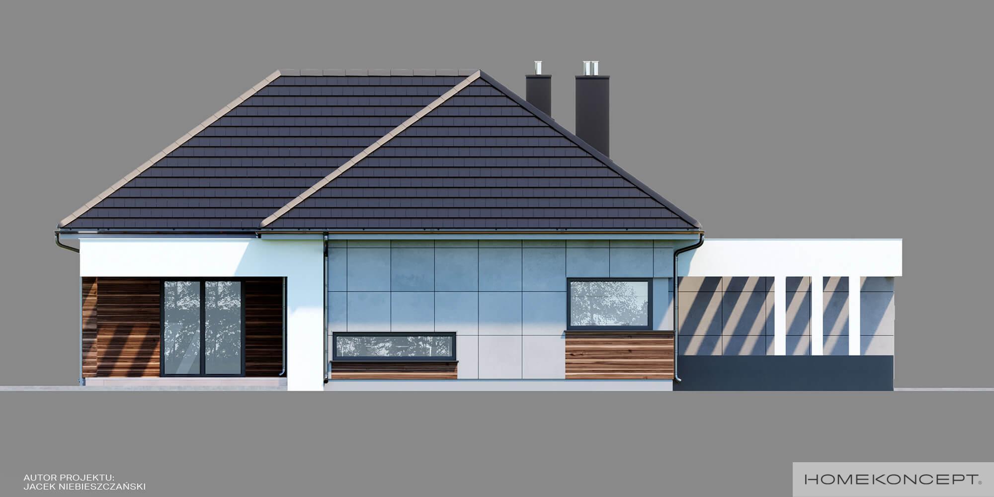 Projekt domu homekoncept 43 - elewacja ściany bocznej domu parterowego.