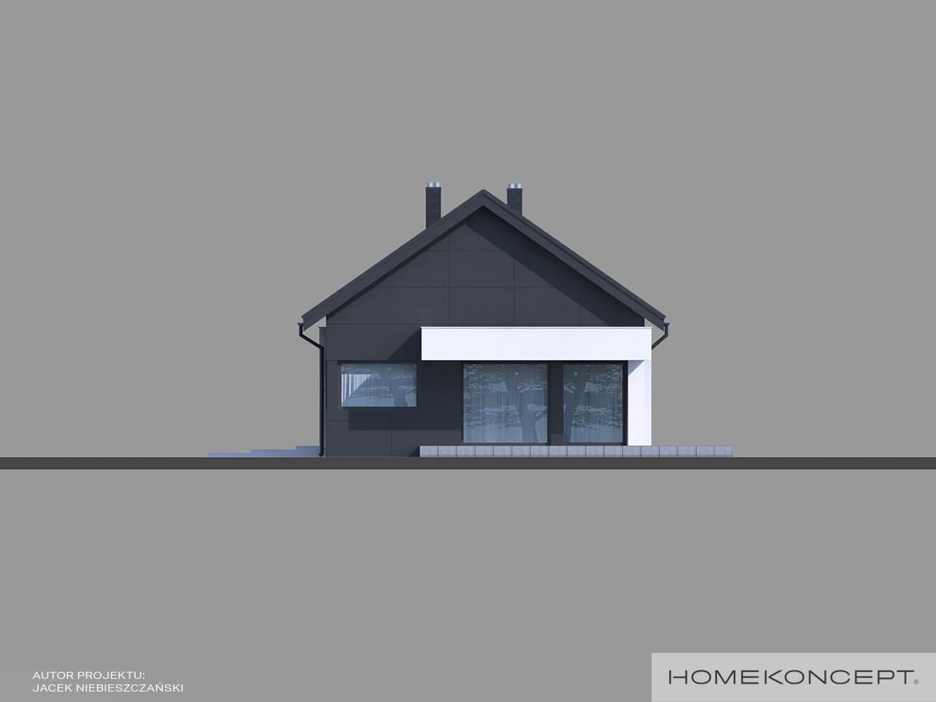 Projekt domu homekoncept 44 - duże okna na ścianie bocznej budynku.