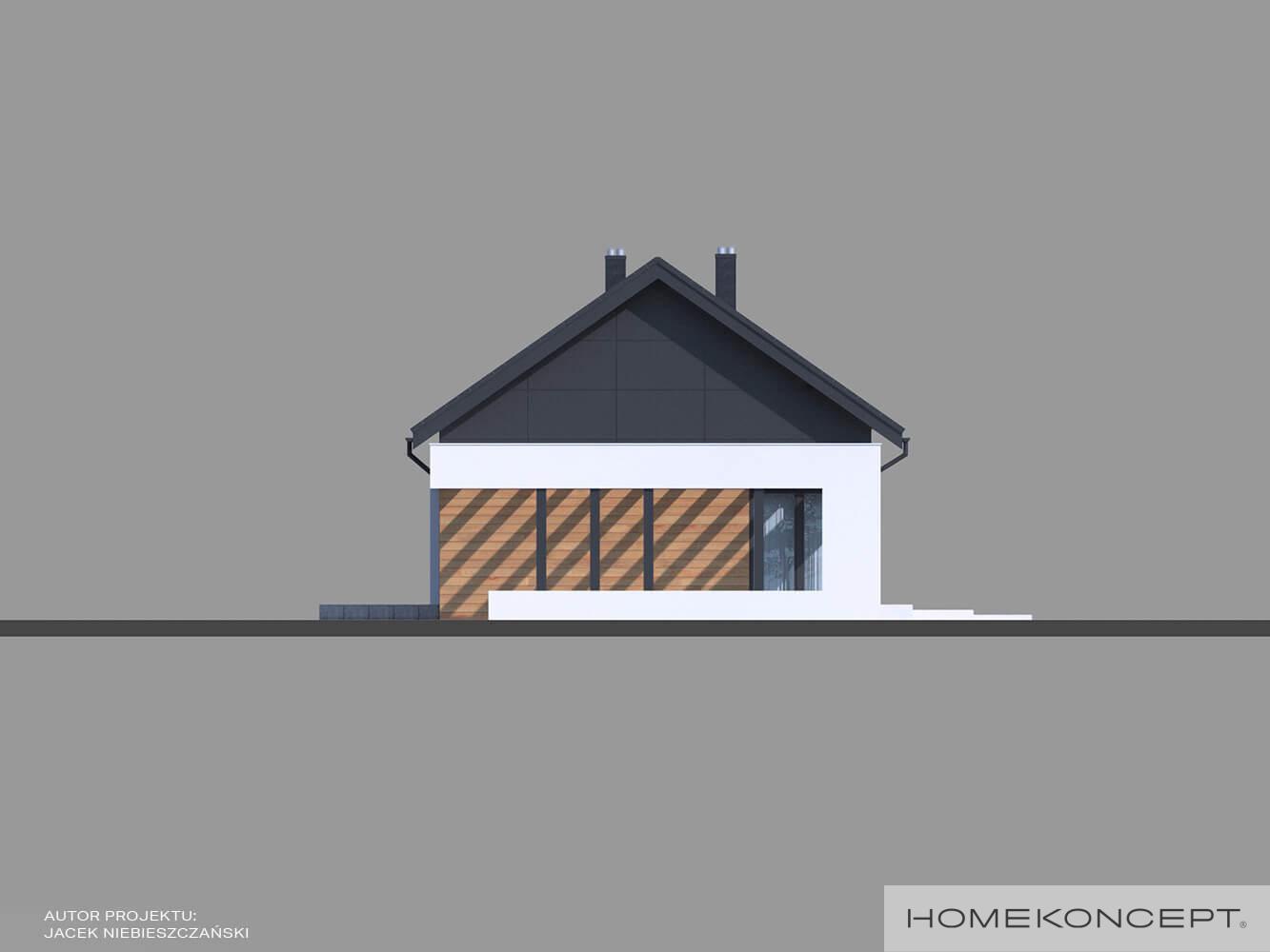 Projekt domu homekoncept 44 - ściana boczna z efektownym belkowaniem.