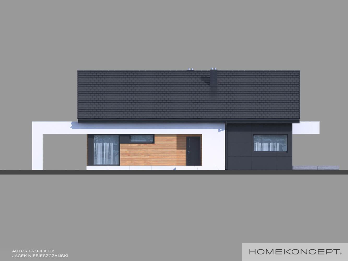 Gotowy projekt domu homekoncept 44 - widok frontu z dużymi oknami.