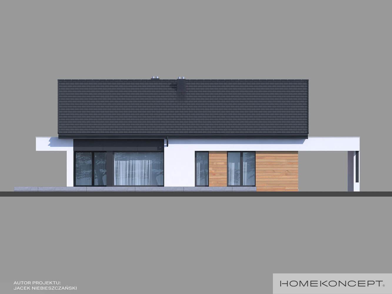 Gotowy projekt domu homekoncept 44 - elementy drewna na elewacji ogrodowej.