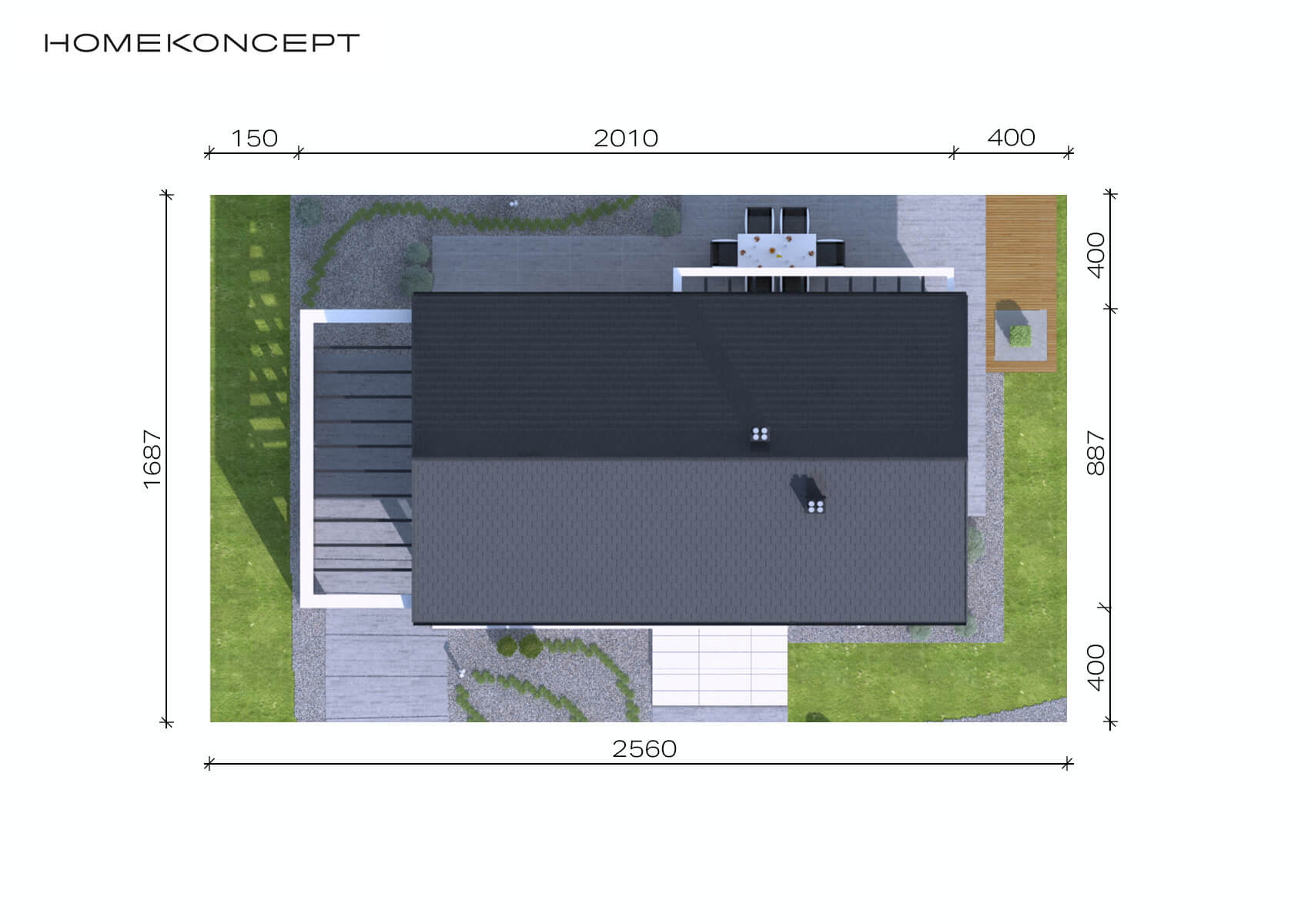 Projekt domu nowoczesnego homekoncept 45 - usytuowanie budynku na działce.