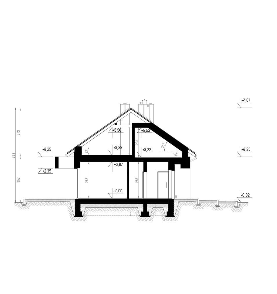 Projekt domu nowoczesnego homekoncept 45 - przekrój budynku.