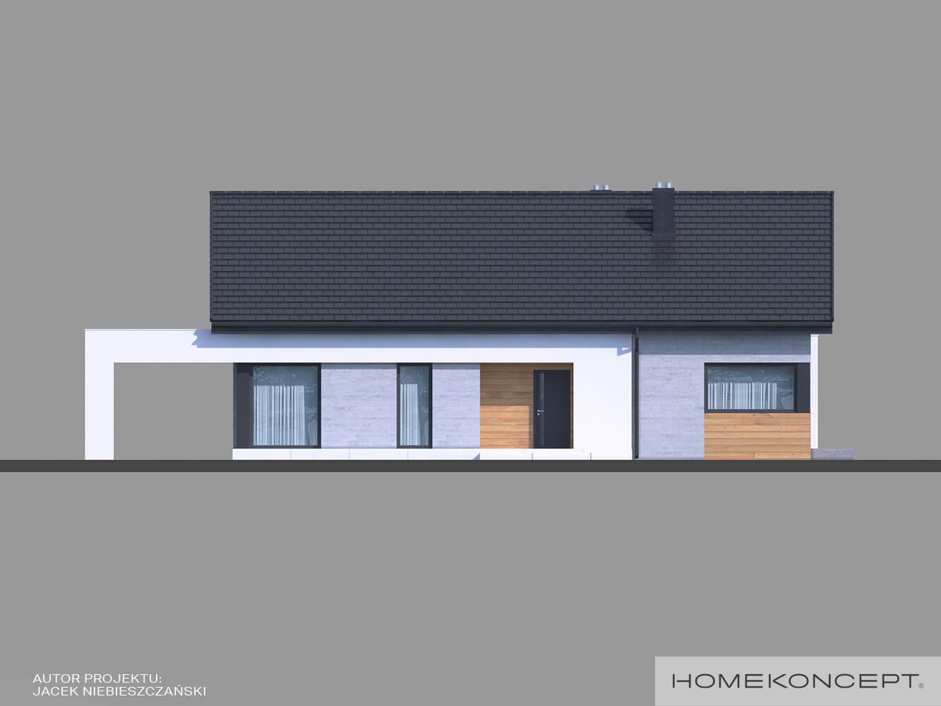 Projekt domu parterowego homekoncept 45 - widok strefy wejściowej.