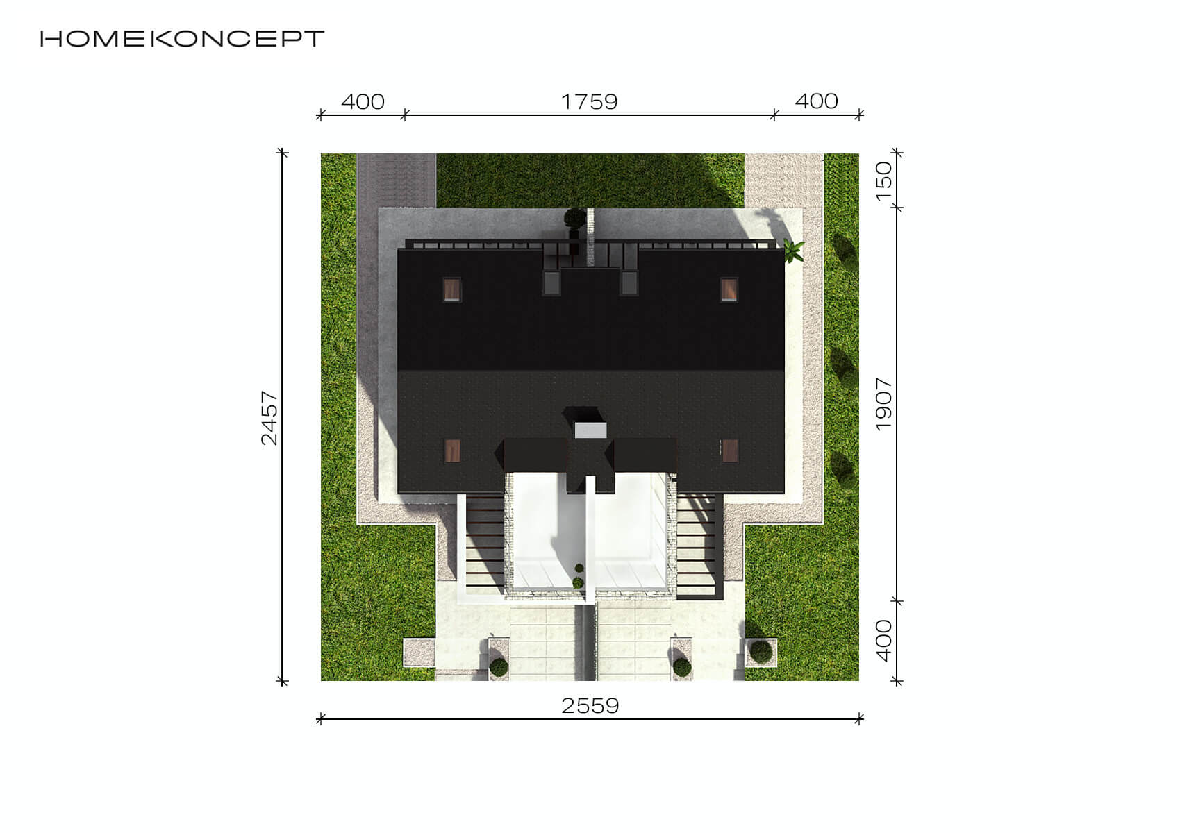 Projekt domu w zabudowie bliźniaczej homekoncept 47 b - usytuowanie budynku na działce.