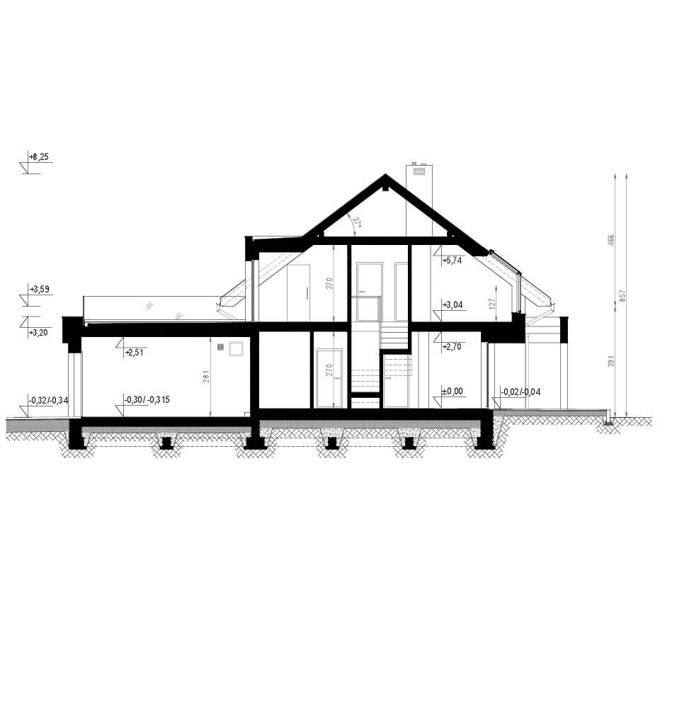 Projekt domu z poddaszem homekoncept 47 b - przekrój budynku.