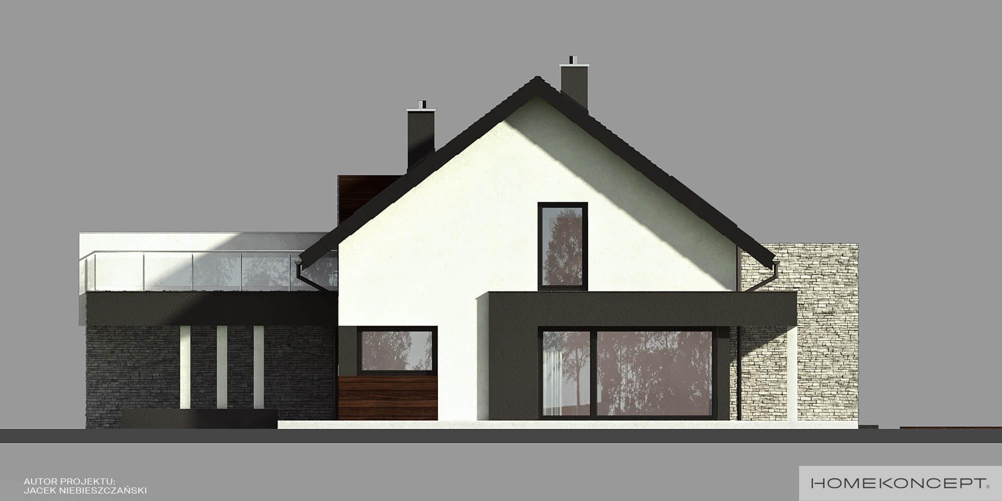 Projekt domu w zabudowie bliźniaczej homekoncept 47 b - widok elewacji bocznej.