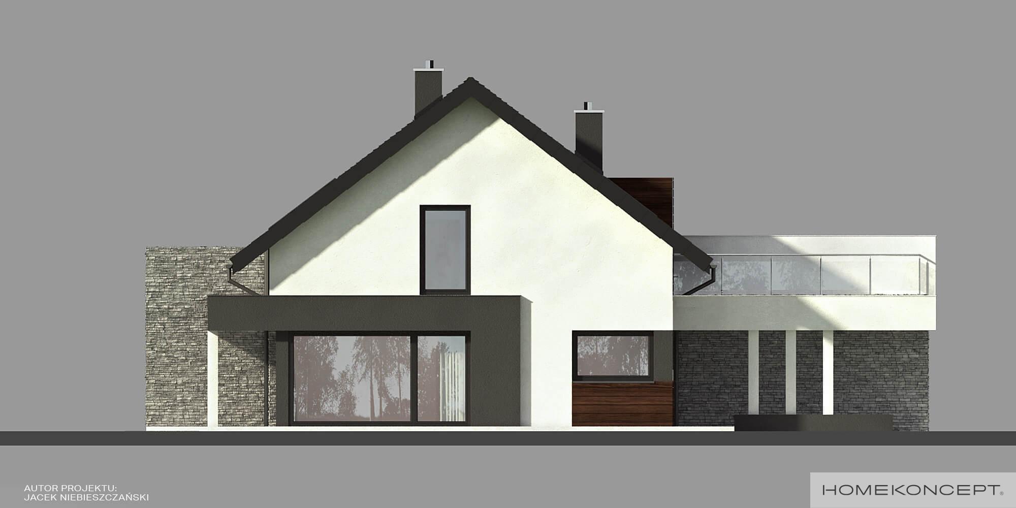 Projekt domu z poddaszem homekoncept 47 b - widok na elewację boczną.