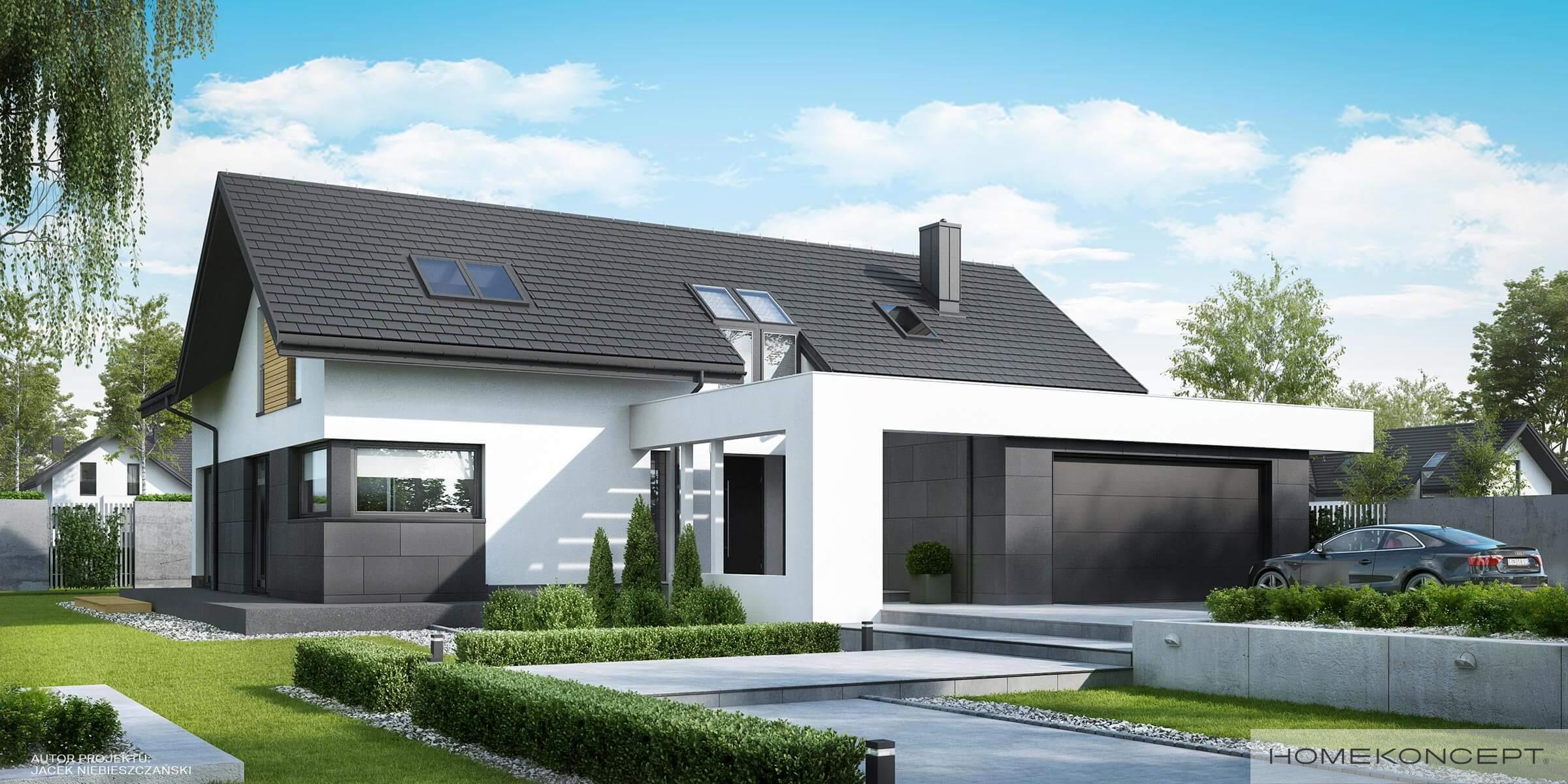 Projekt domu z garażem dwustanowiskowym homekoncept 49 - widok strefy wejściowej.