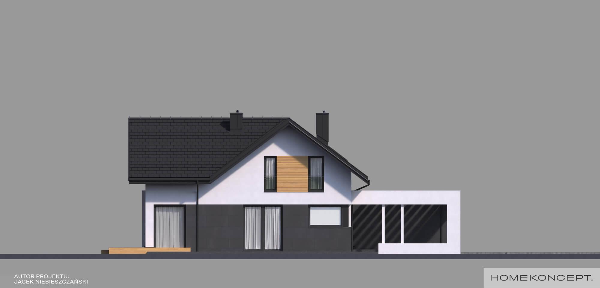 Projekt domu z poddaszem homekoncept 49 - widok strefy bocznej.