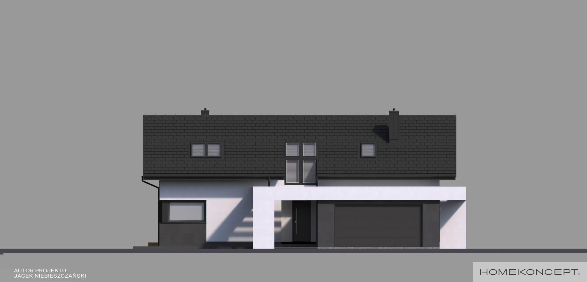 Projekt domu z garażem homekoncept 49 - widok na elewację frontową.
