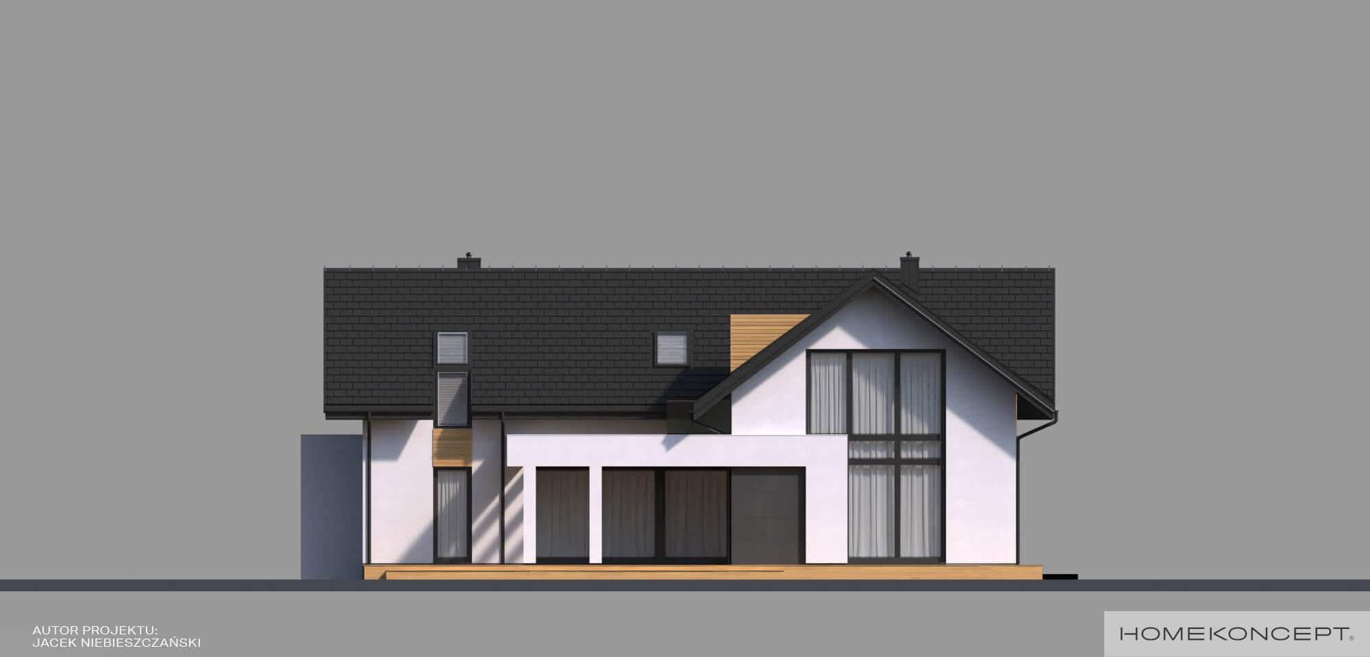 Projekt domu nowoczesnego homekoncept 49 - widok na elewację ogrodową.