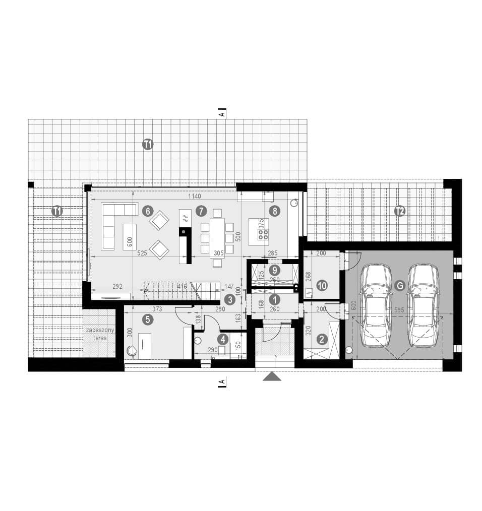 Projekt domu nowoczesnego z tarasem homekoncept 50 - rzut parteru.