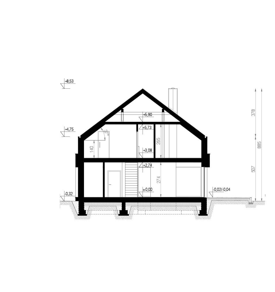 Projekt domu nowoczesnego z tarasem homekoncept 50 - przekrój budynku.