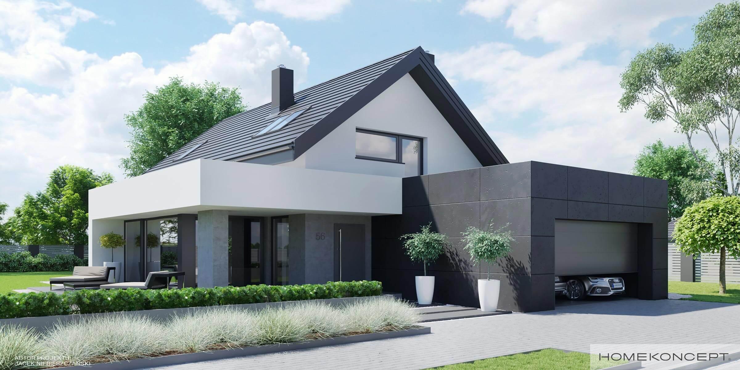 Projekt domu z poddaszem homekoncept 56 - widok na strefę wejściową. 