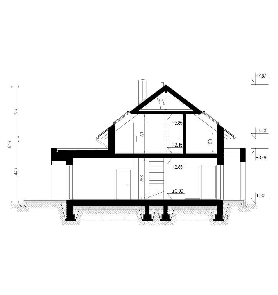 Projekt domu z poddaszem homekoncept 56 - przekrój budynku.