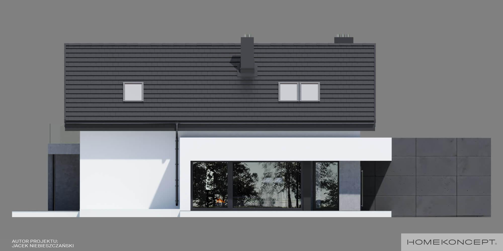 Projekt domu z dachem dwuspadowym homekoncept 56 - widok elewacji bocznej.