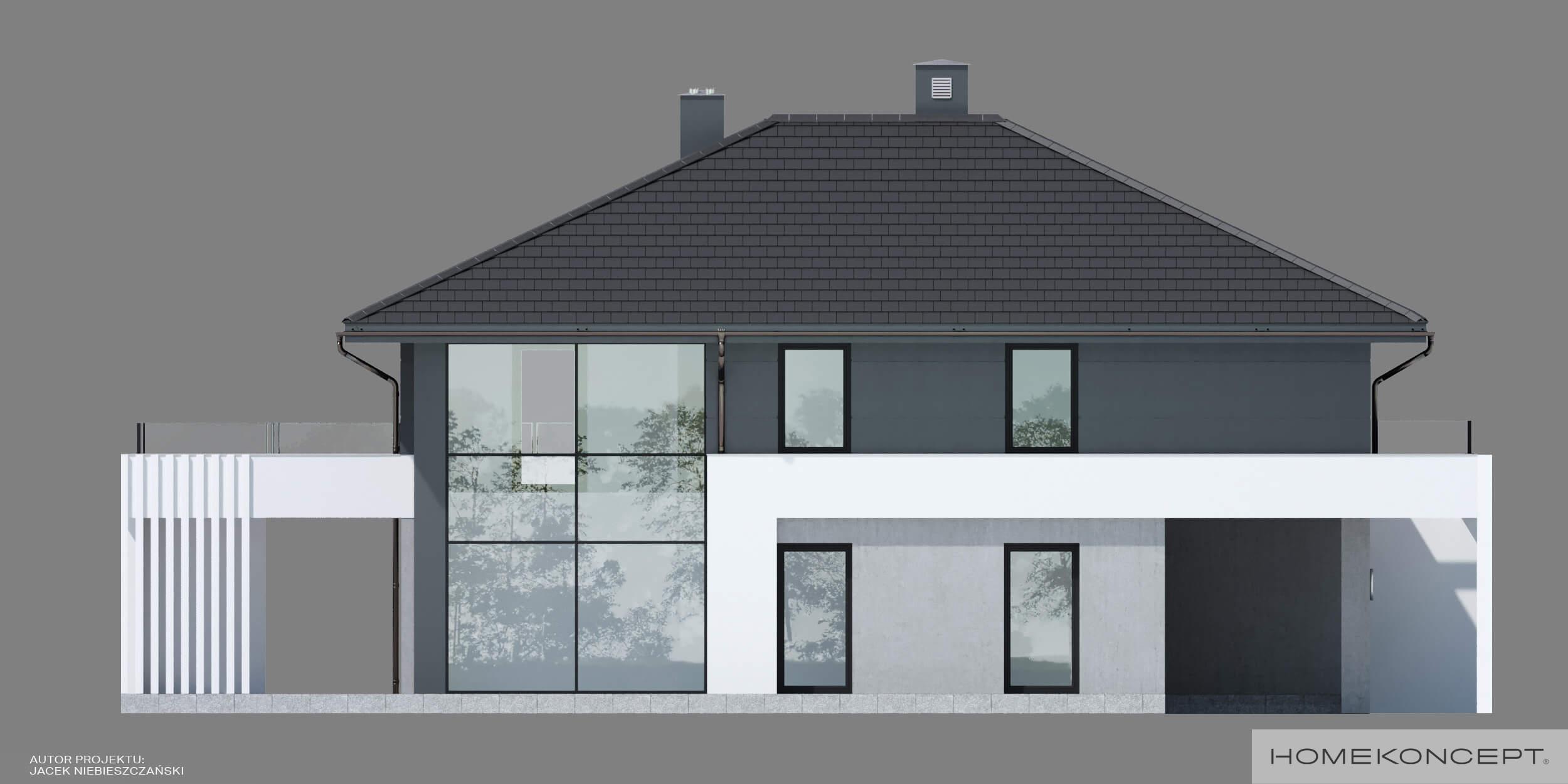 Projekt willi homekoncept 60 - widok ściany bocznej domu.