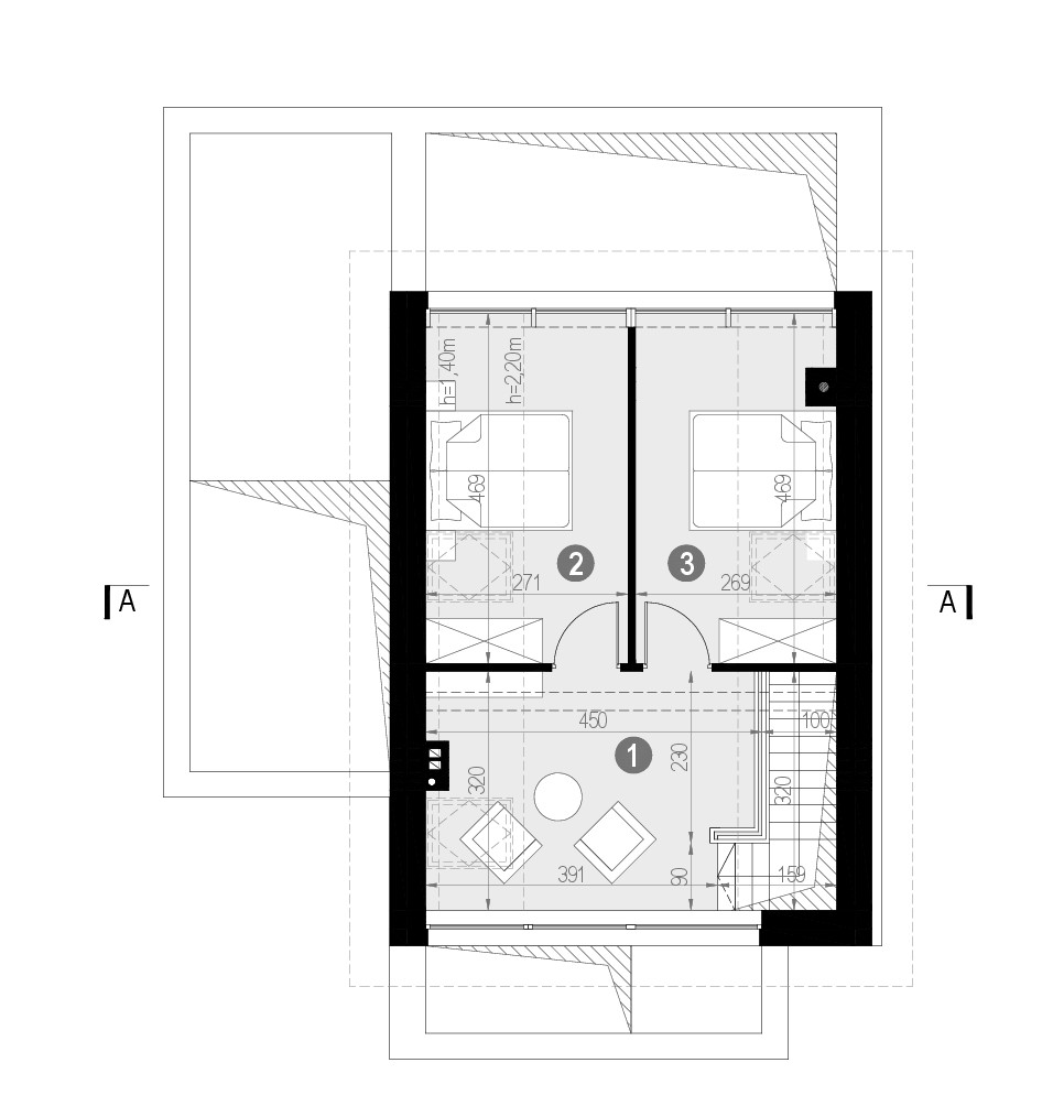 Plan poddasza w gotowym projekcie domu HOMEKONCEPT 65
