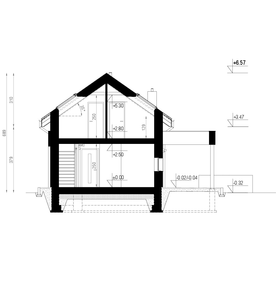 Przekrój projektu domu HOMEKONCEPT 65