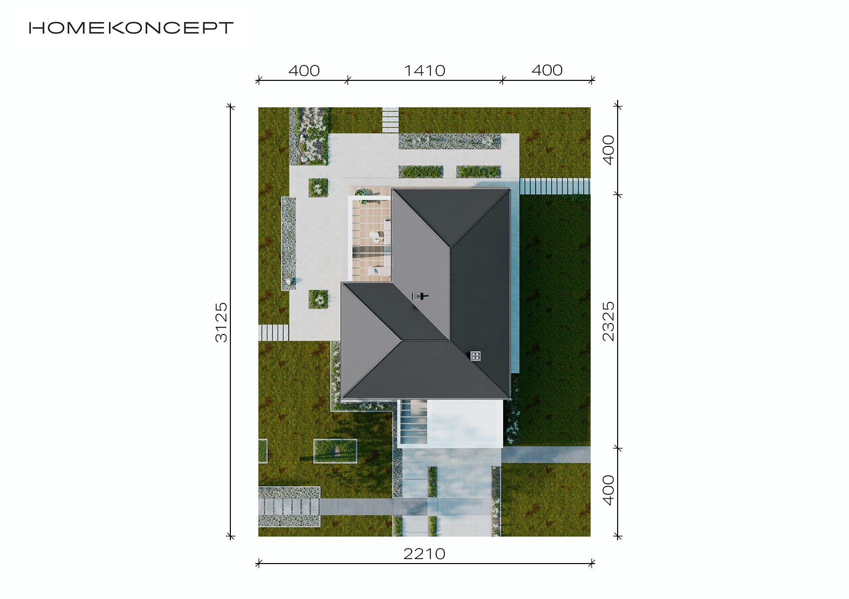 Projekt domu parterowego homekoncept 70 - usytuowanie domu na działce.