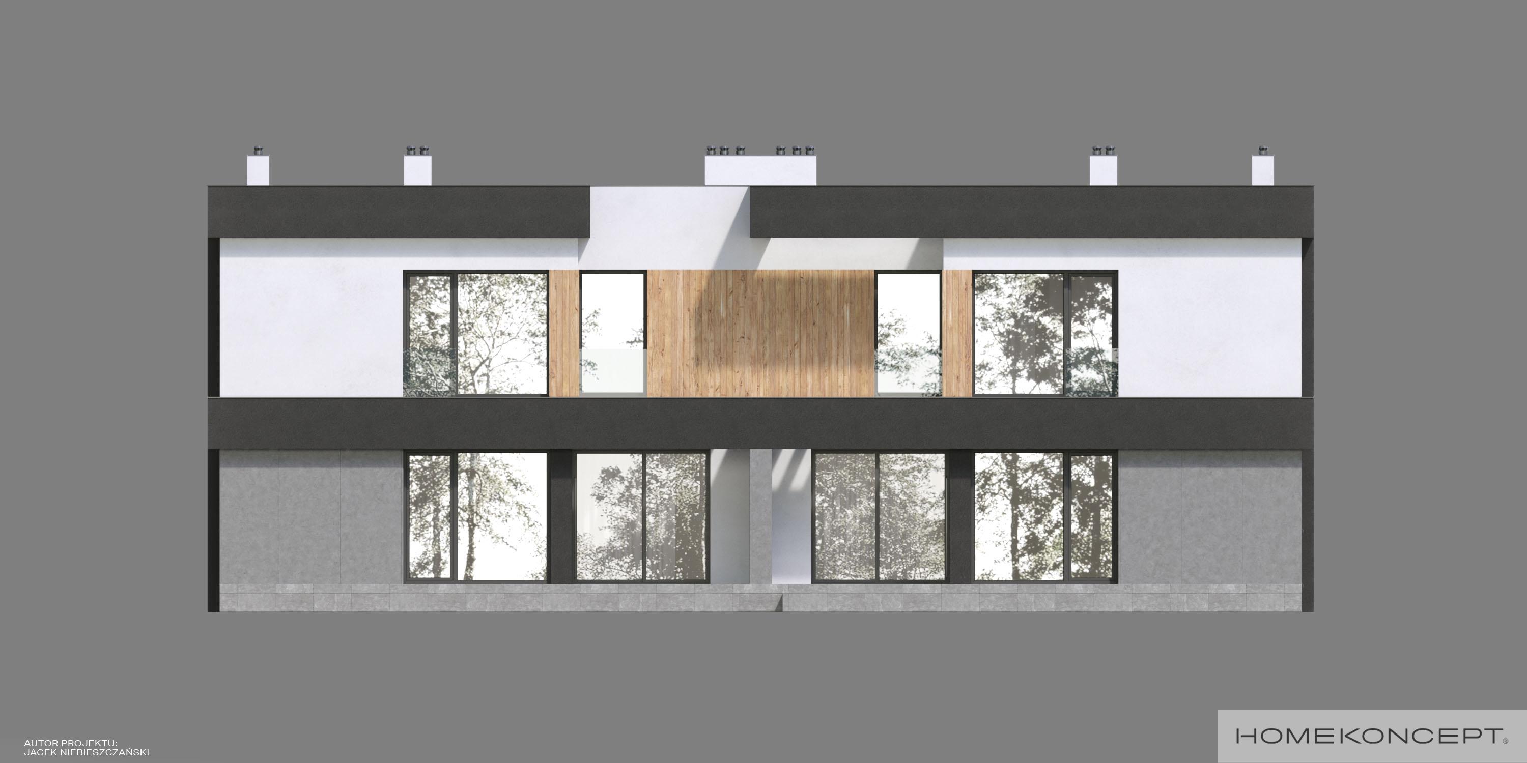 Projekt domu z płaskim dachem homekoncept 76 d - widok elewacji ogrodowej.