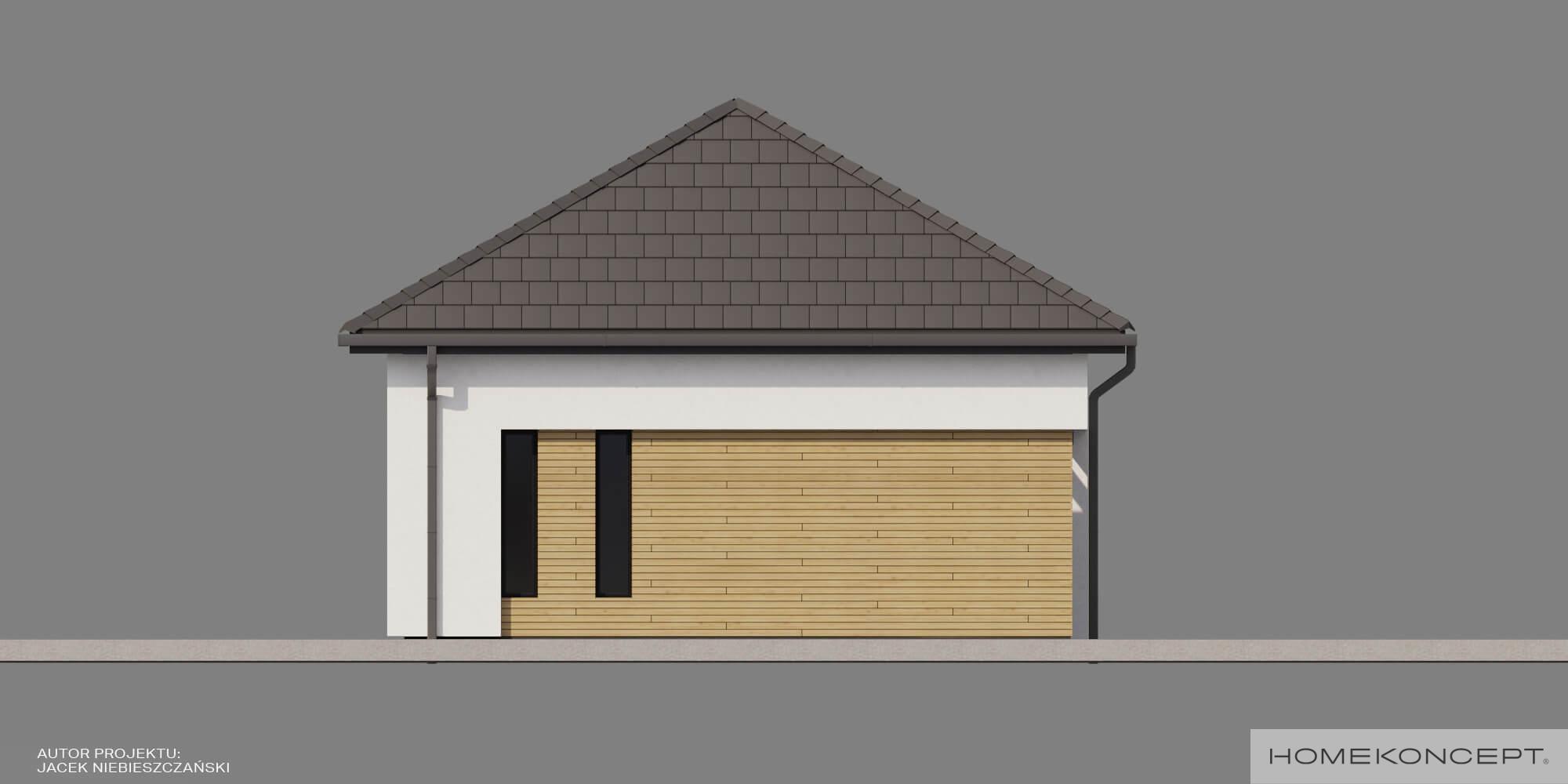 Projekt garażu homekoncept g 01 - widok ściany bocznej z oknami.