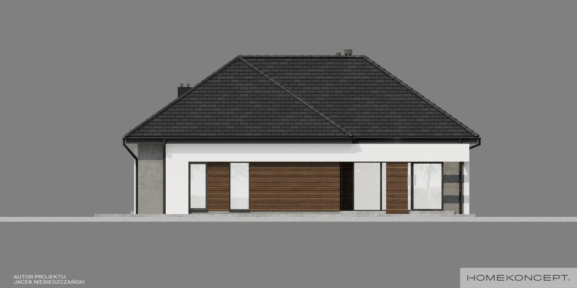 Projekt domu parterowego homekoncept 31 wariant 02 - widok strefy ogrodowej.