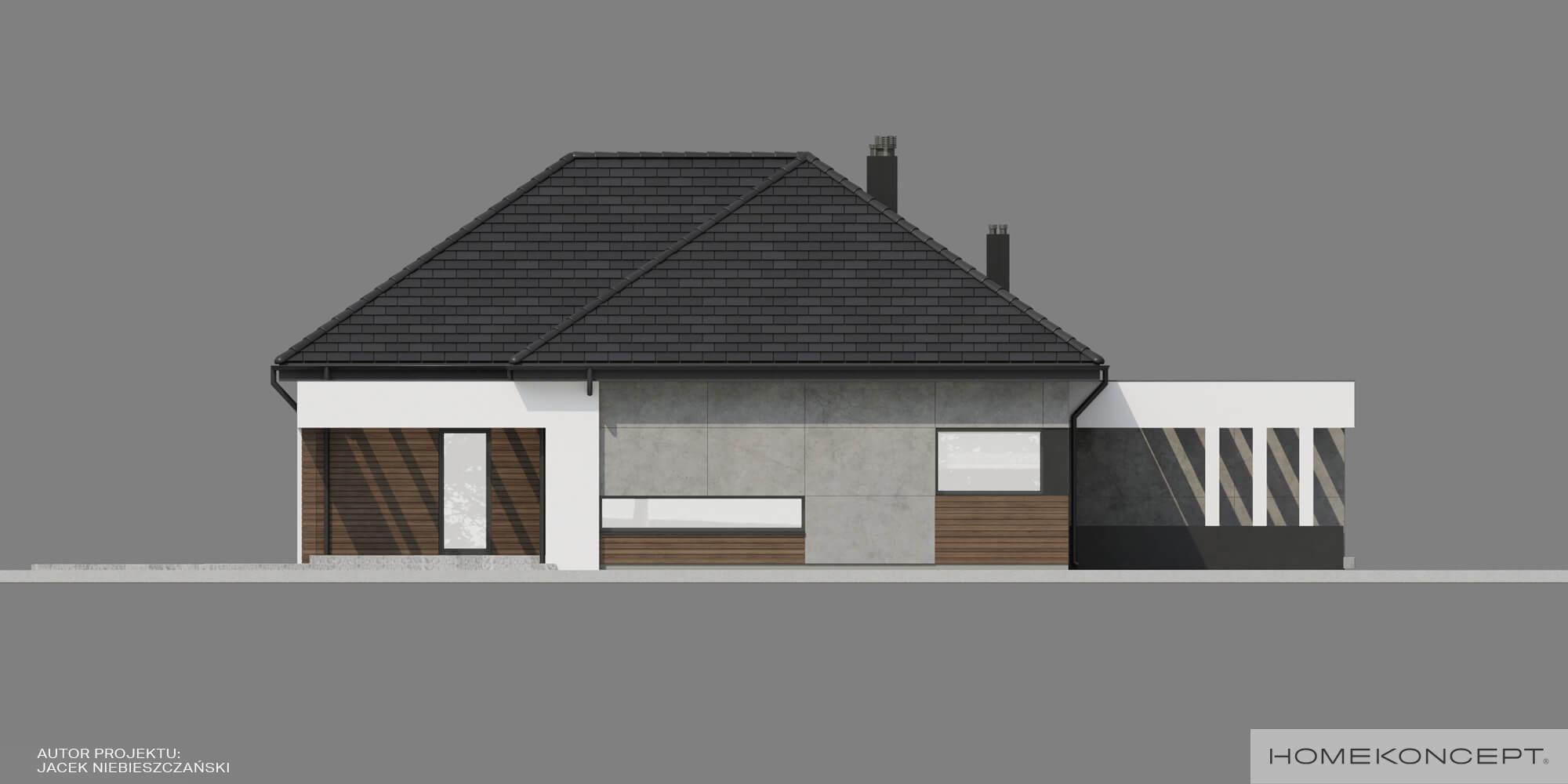 Gotowy projekt domu homekoncept 31 wariant 04 - elewacja boczna z płytami z betonu.