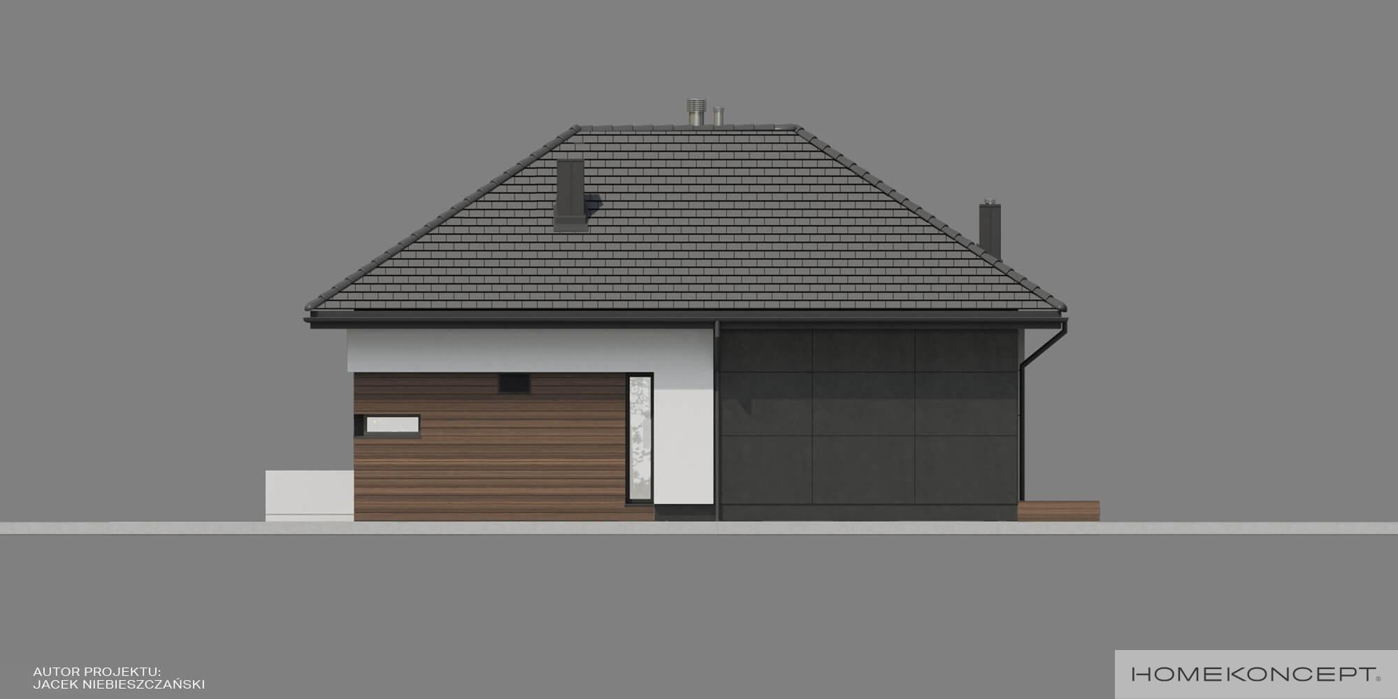 Gotowy projekt domu homekoncept 36 wariant 02 - elewacja ściany bocznej domu jednorodzinnego.