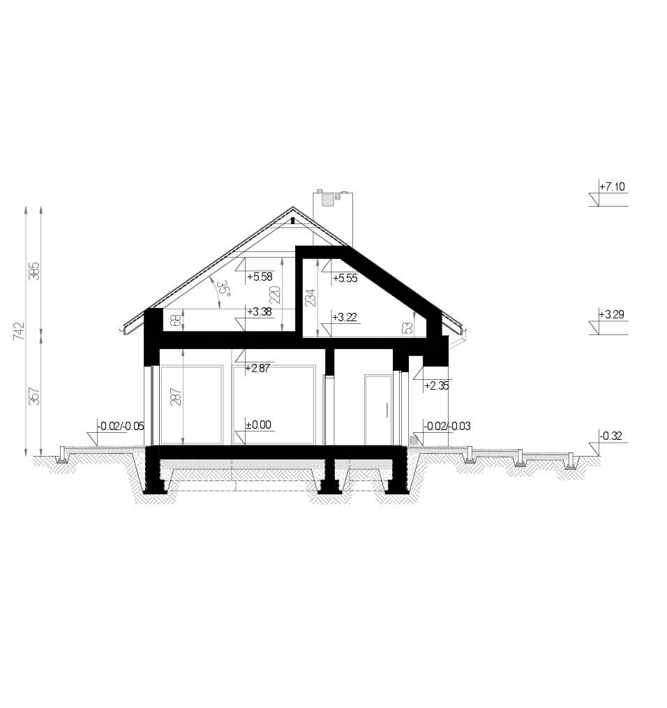Projekt domu garażem homekoncept 44 g2 - przekrój budynku.