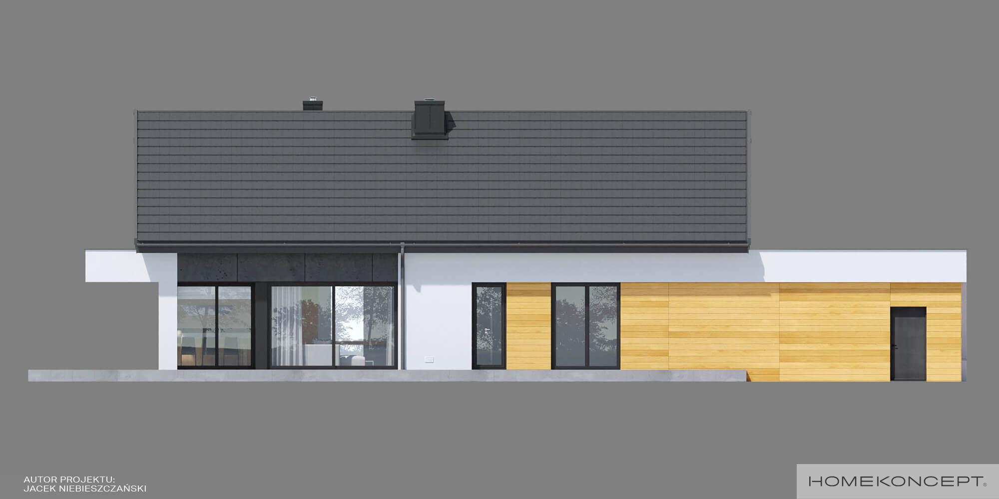 Projekt domu nowoczesnego homekoncept 44 g2 - widok na elewację ogrodową.