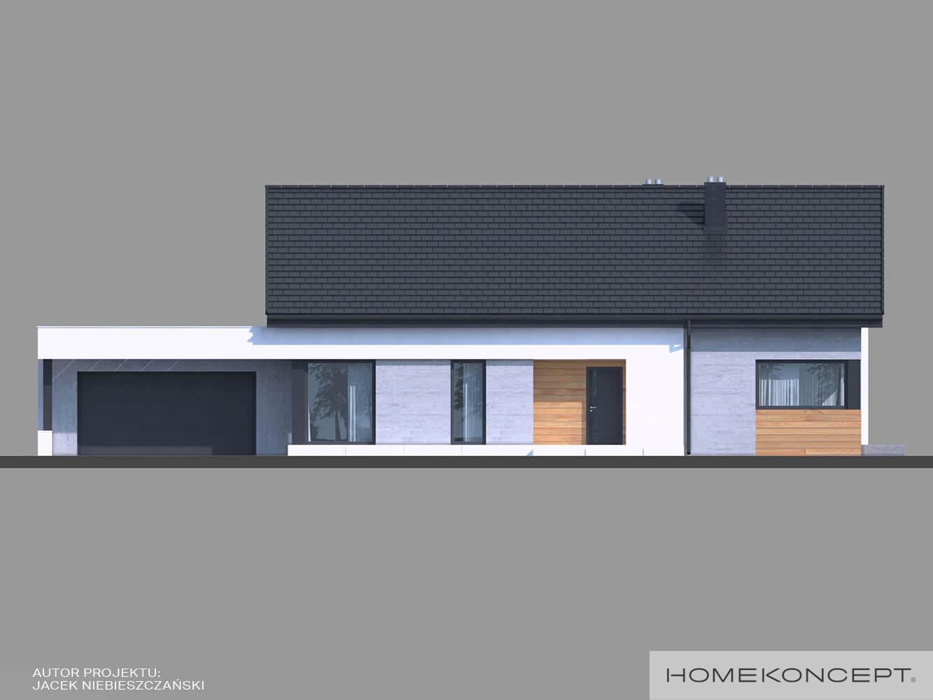 Projekt domu nowoczesnego parterowego homekoncept 45 g2 - widok elewacji frontowej.