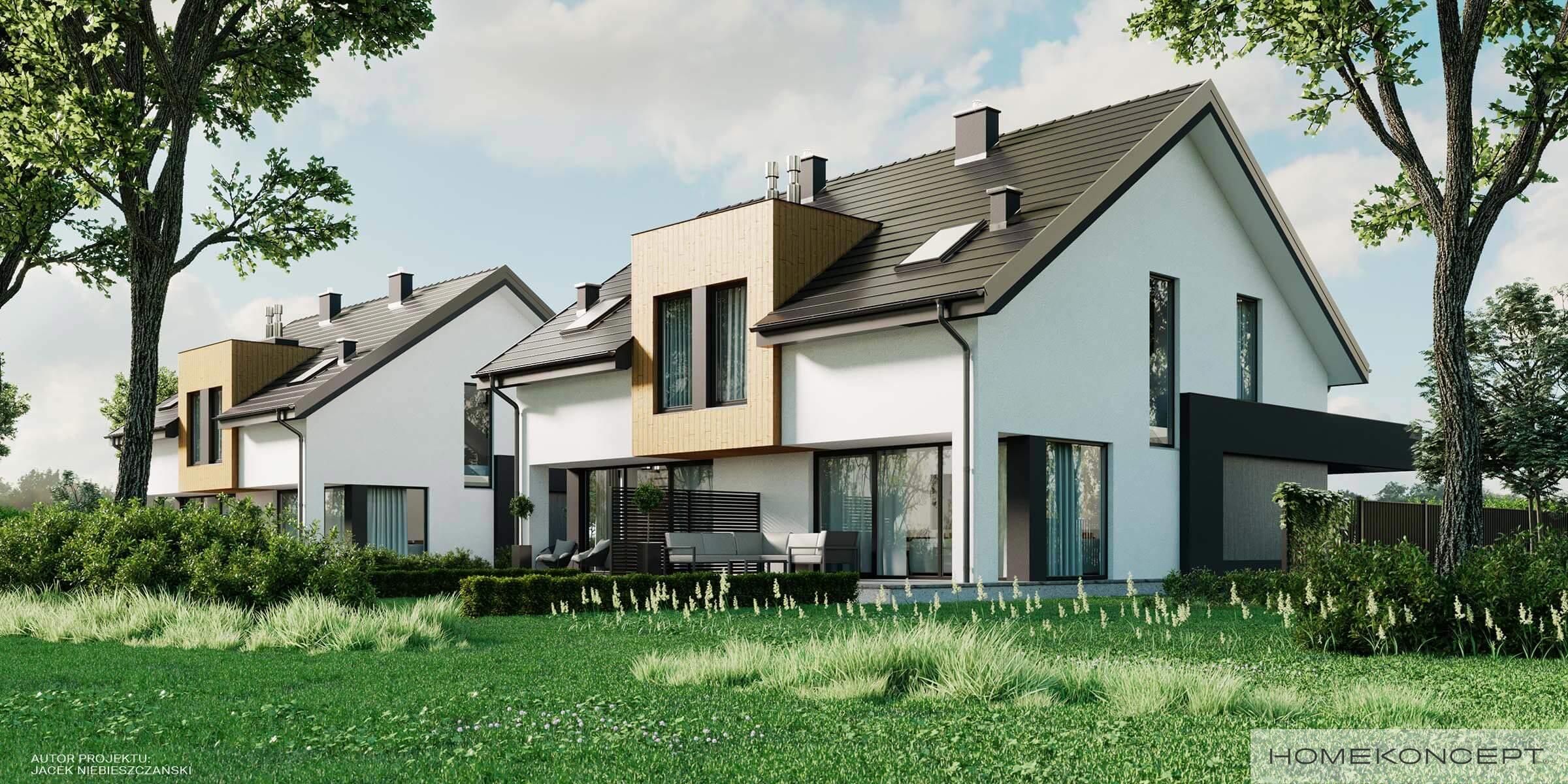 Projekt domu dwulokalowego homekoncept 61 d - widok strefy ogrodowej.