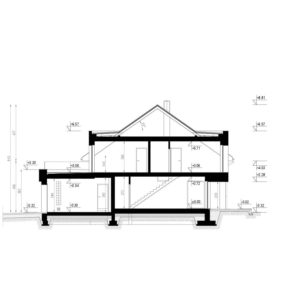 Projekt domu do 100 m2 homekoncept 61 d  - widok przekroju budynku.