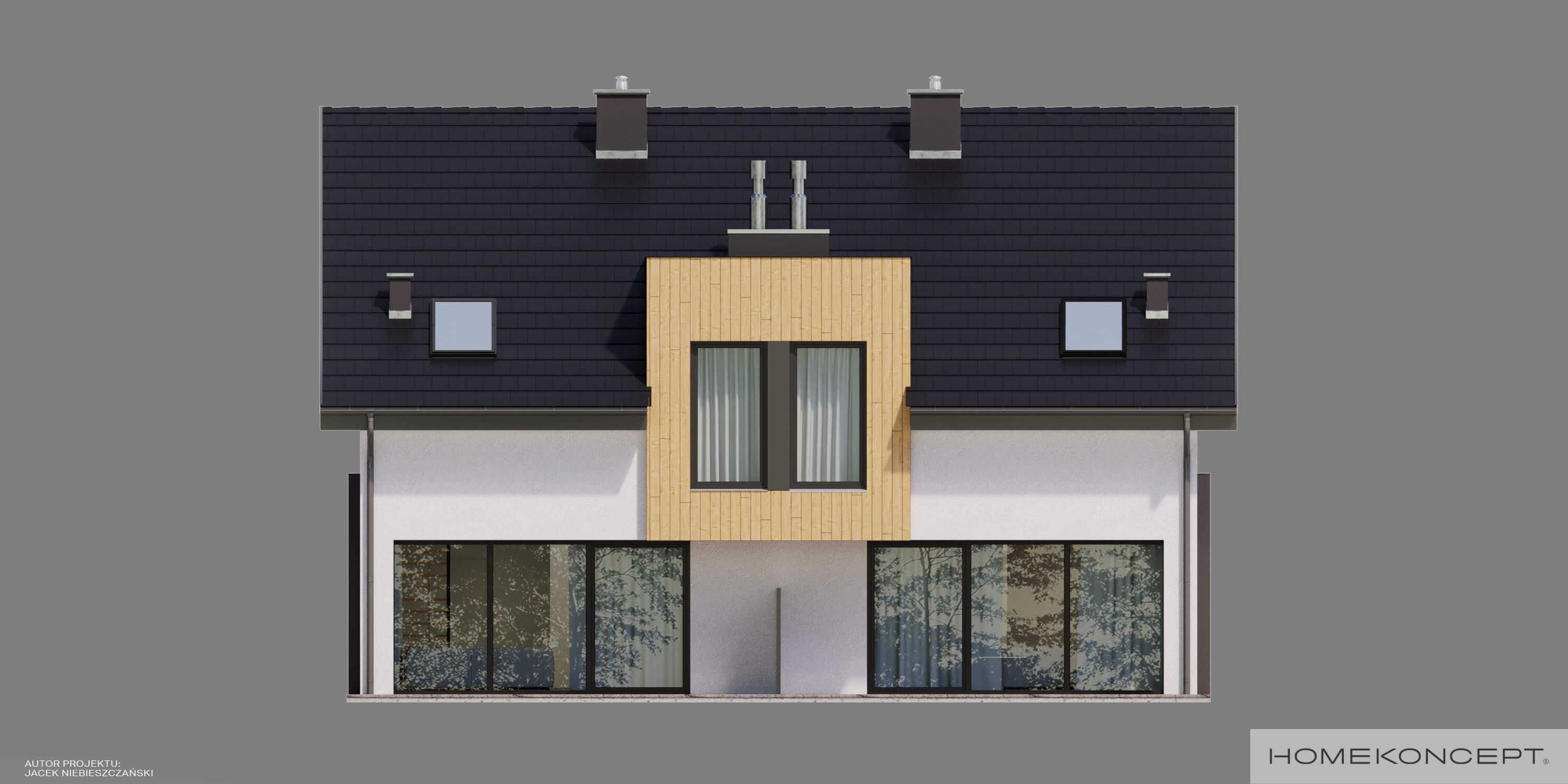 Projekt domu do 100 m2 homekoncept 61 d  - widok elewacji ogrodowej.
