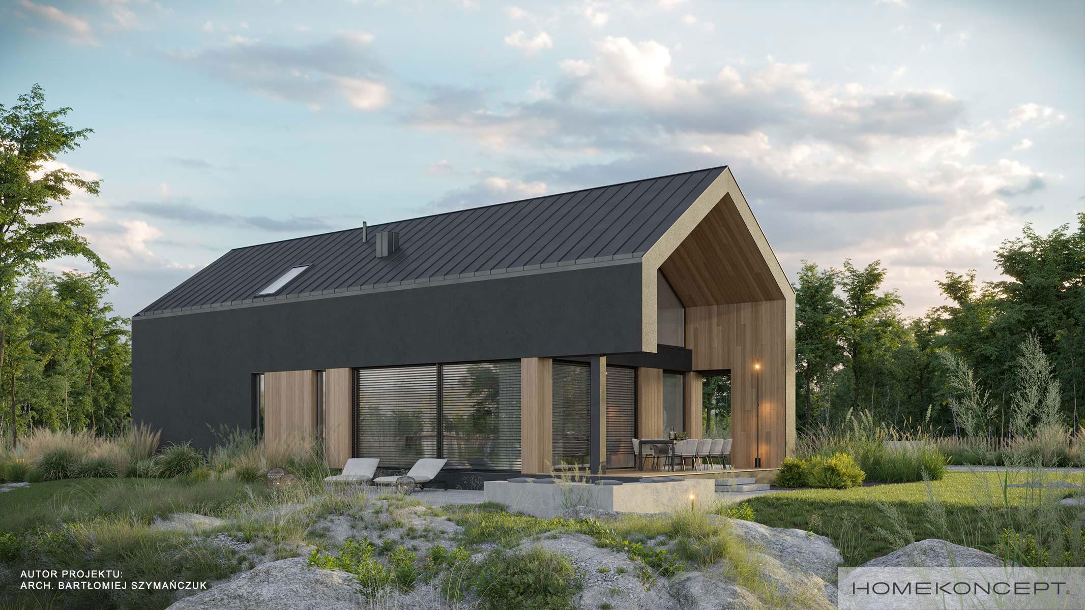 Projekt domu z poddaszem homekoncept 89 - widok na ciemną dachówkę.