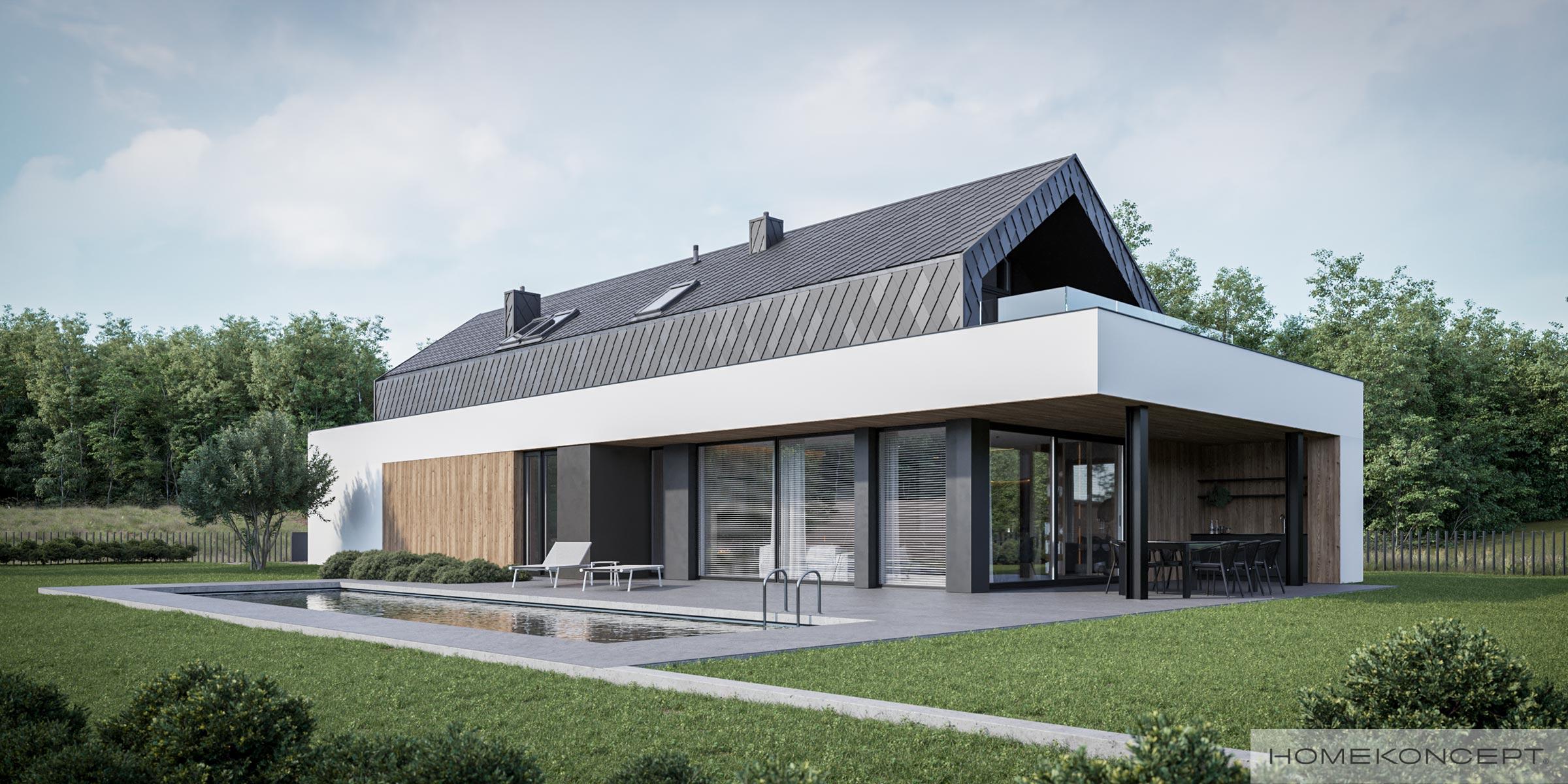 Projekt domu z poddaszem homekoncept 91 wrariant 01 - widok tarasu.