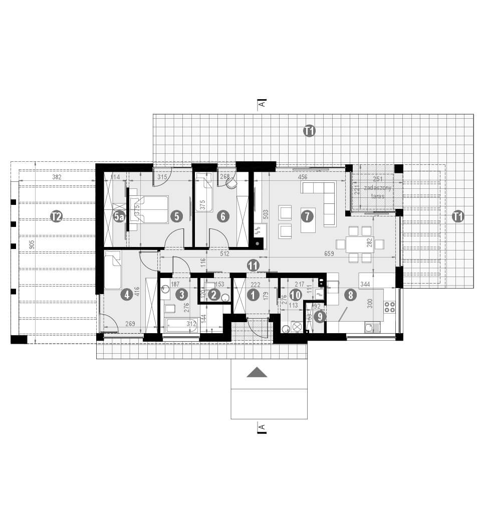 Projekt domu z tarasem homekoncept 44 ytong - rzut parteru.