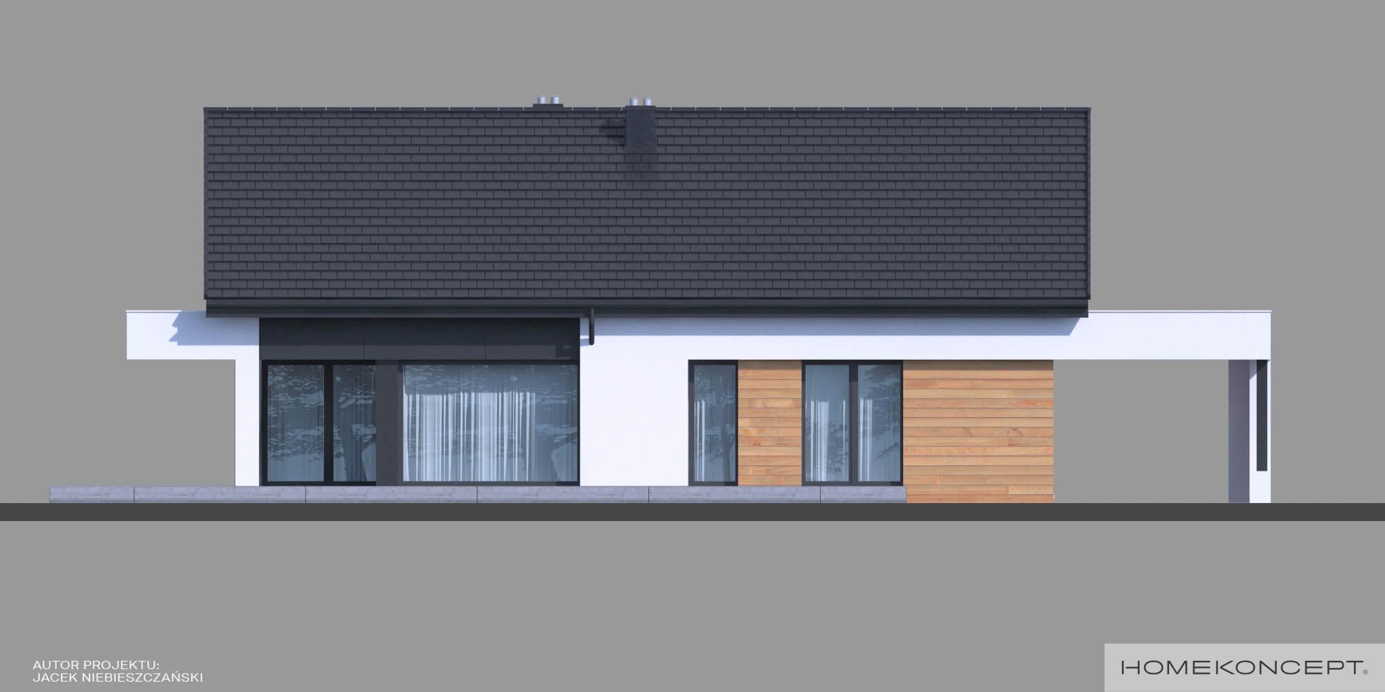 Projekt domu parterowego homekoncept 44 ytong - widok na elewację ogrodową.
