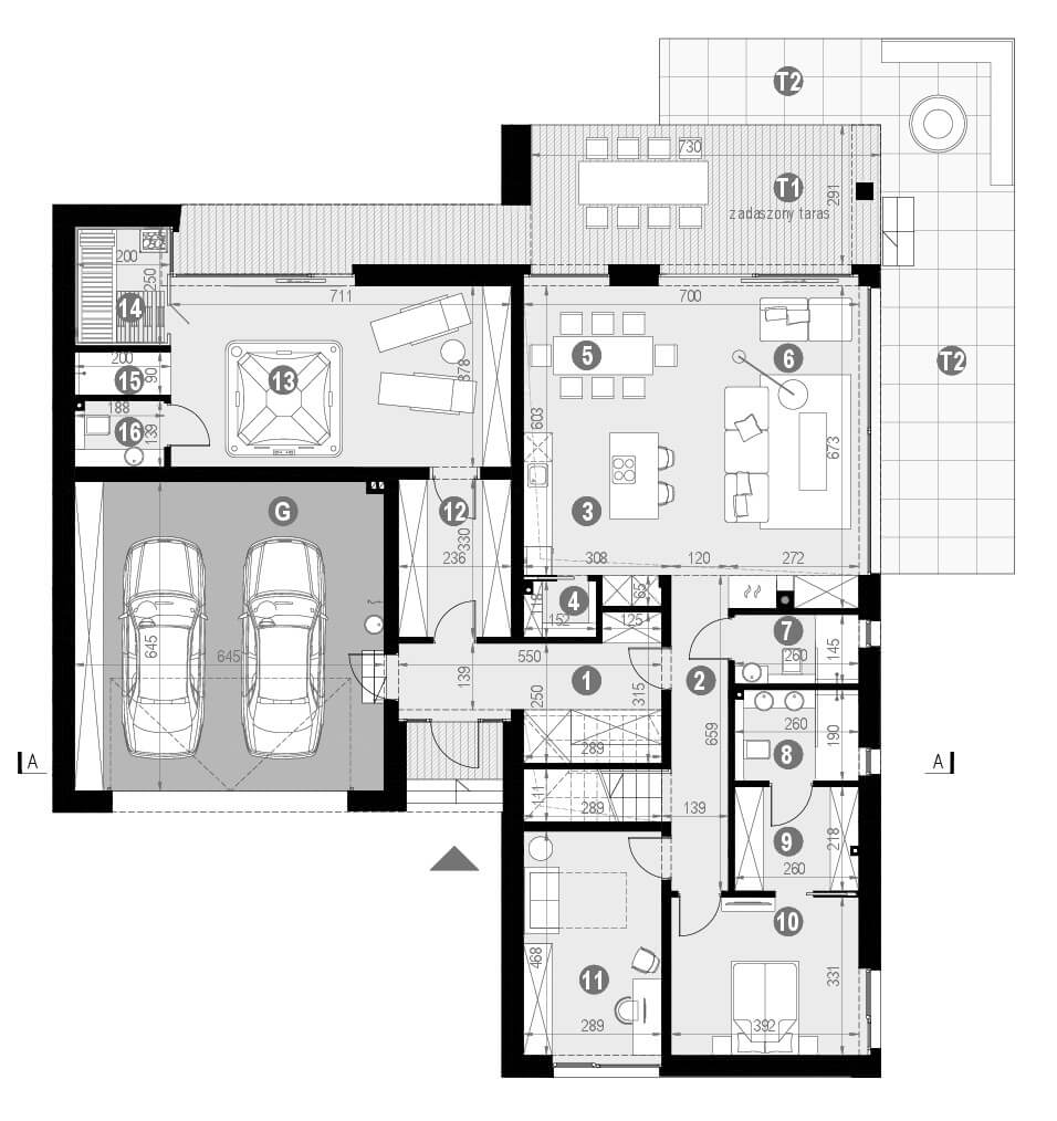 Projekt domu nowoczesnego homekoncept 89 g2 - widok na parter.