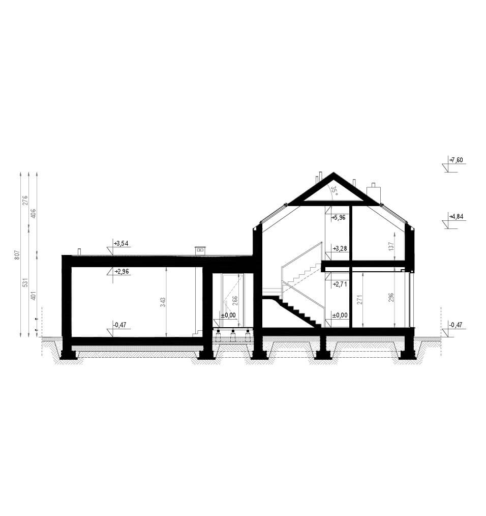 Projekt domu nowoczesnego homekoncept 89 g2 - widok na przekrój.