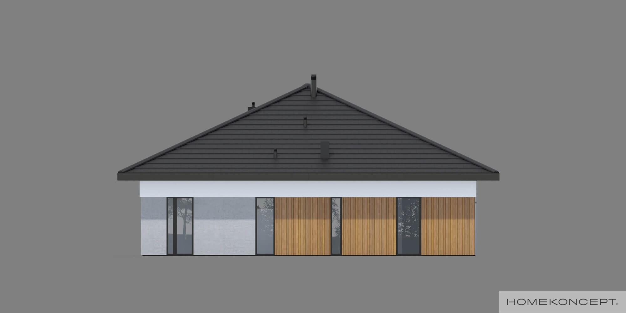Projekt domu z garażem homekoncept 97 g2 ytong - widok elewacji bocznej z tynku i drewna.