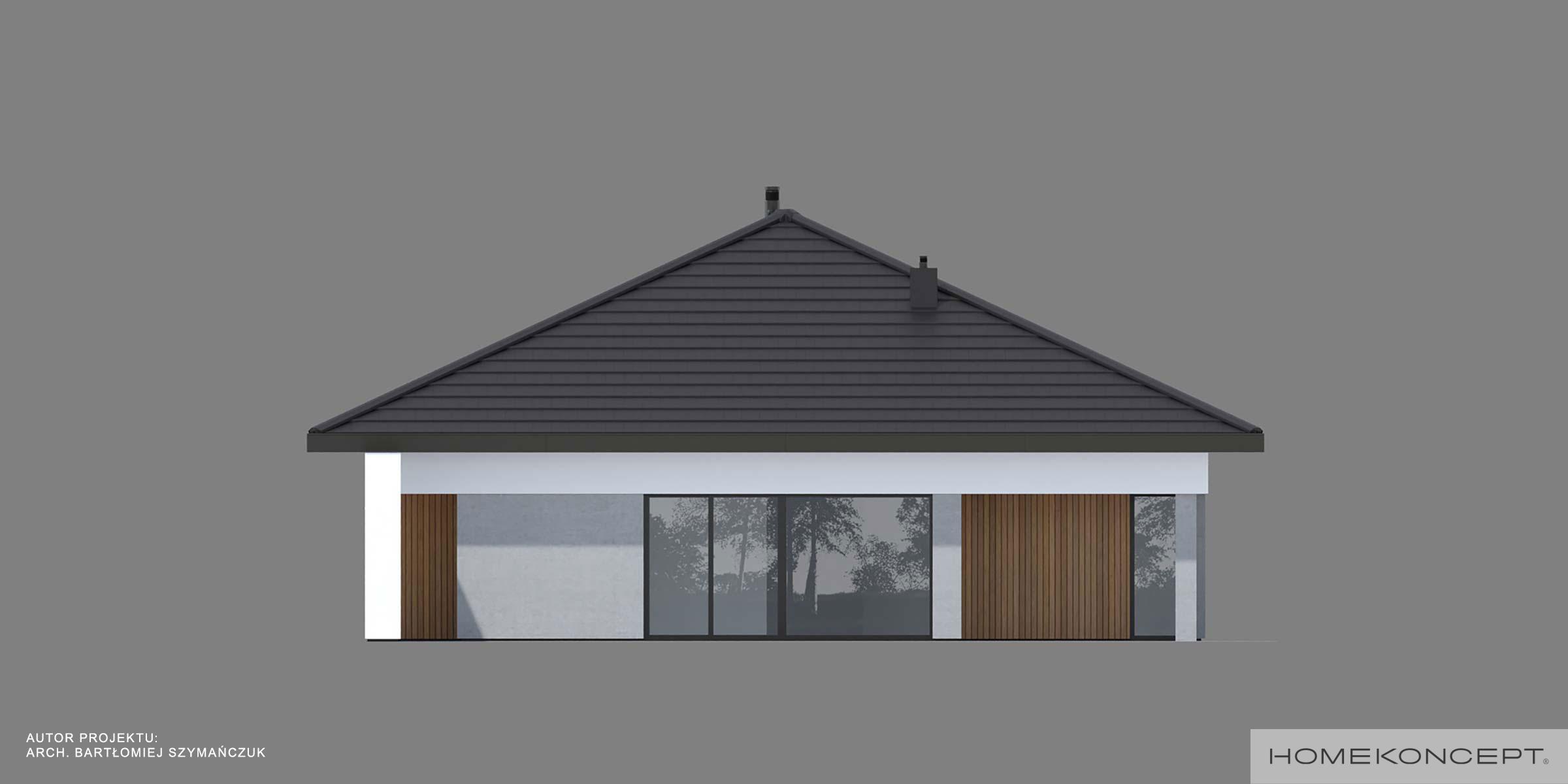 Projekt domu z garażem homekoncept 97 g2 ytong - widok ściany bocznej budynku parterowego.