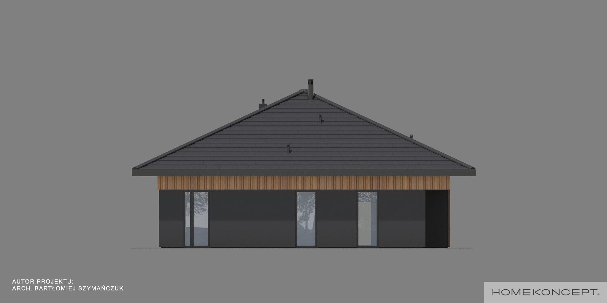 Projekt domu parterowego homekoncept 97 Ytong - widok elewacji bocznej z ciemnego tynku.