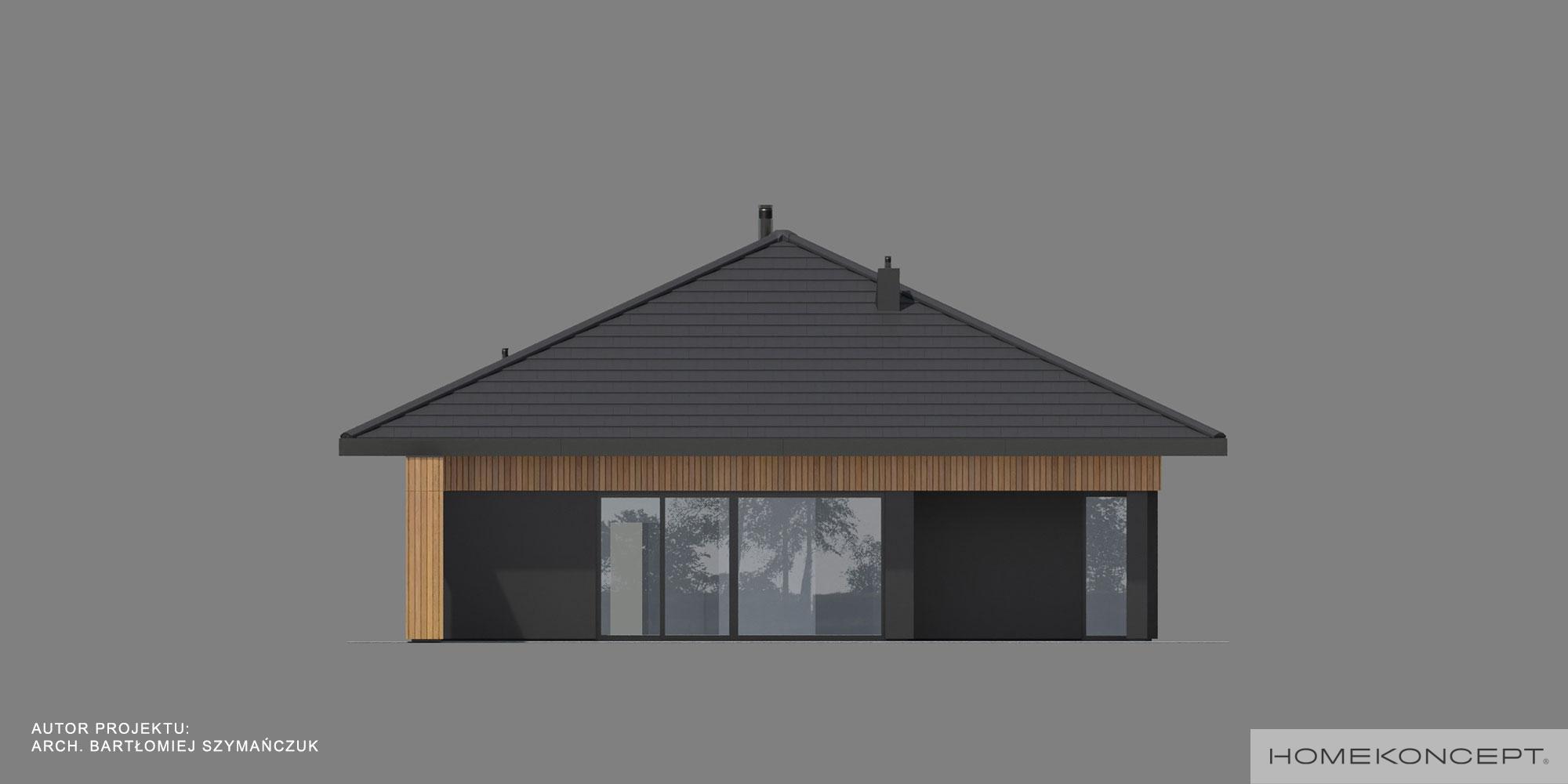 Projekt domu parterowego homekoncept 97 Ytong - widok ściany bocznej z dużymi oknami.