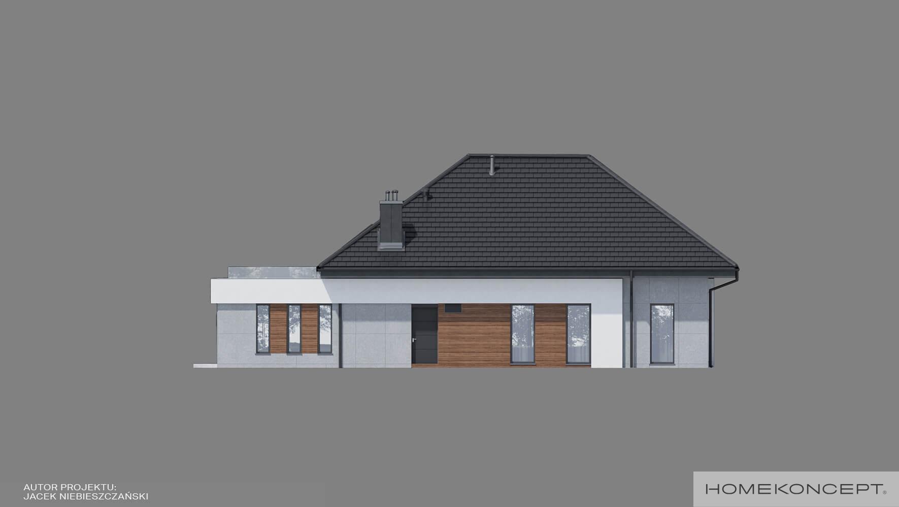 Projekt domu 200m2 homekoncept 33 wariant 01 - widok elewacji bocznej budynku.